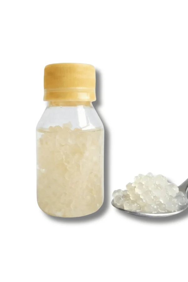 Nódulos de kéfir de agua transparentes en agua azucarada lista para fermentar