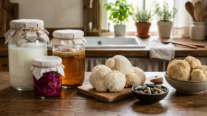 FERMENTADO DE KÉFIR KOMBUCHA Y CÁPSULAS DEL HONGO FUNCIONAL MELENA DE LEÓN