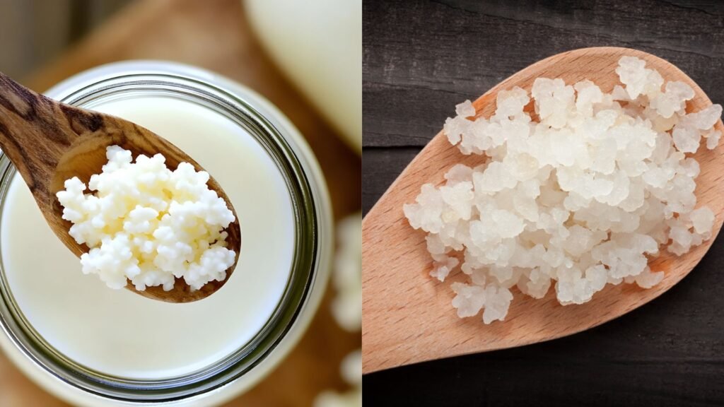 nódulos de kéfir de agua y kéfir de leche, fermentación, probióticos, búlgaros